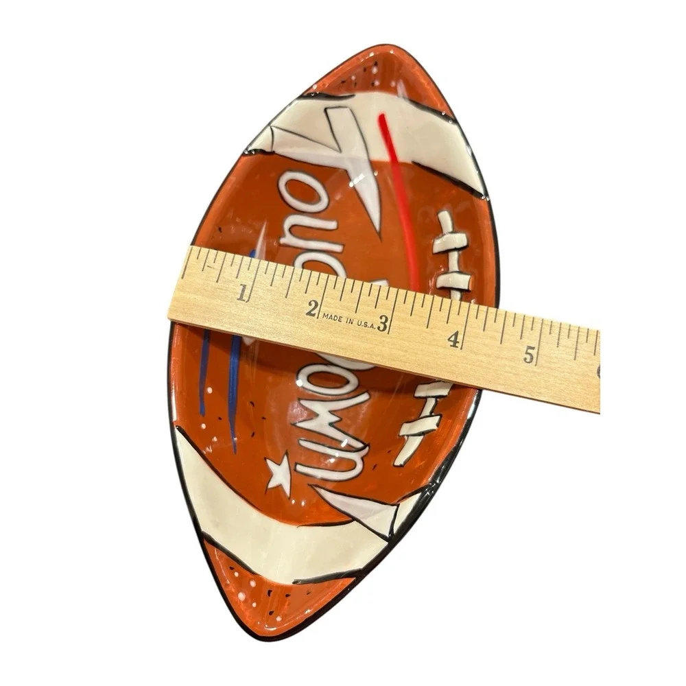 Football‎ Shaped Touch Down Super Bowl Ceramic Snack Dip Dish Clay Art Lot of 2